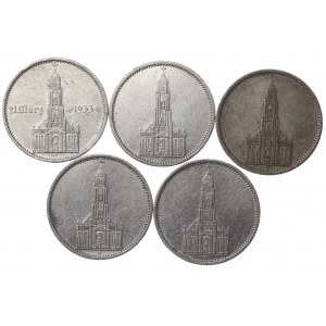 Germany, Third Reich, 5 marks 1934/1935, Potsdam Garrison Church - set of 5 pieces