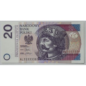 Polen, III RP, 20 Zloty 2012, Serie AL - interessante Nummer 3333336
