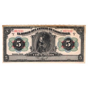 Meksyk, Chihuahua 5 pesos 1913