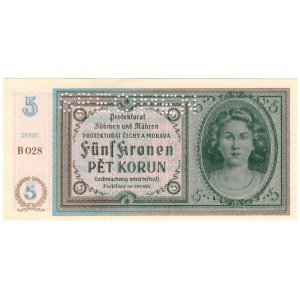 Protektorát Čechy a Morava, 5 korún 1940, SPECIMEN