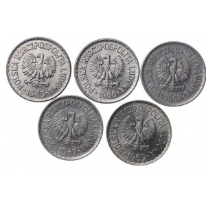 Polen, PRL, 1 Zloty 1965, 1966, 1967, 1968, 1969 - Satz von 5 Stück