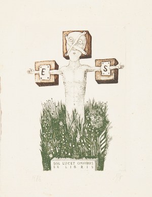 Stasys Eidrigevicius (ur. 1949 Mediniškiai/Litwa), Ex libris Stasys Eidrigevicious, Słońce świeci dla wszystkich, 1976 r.