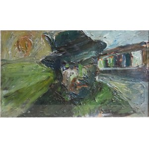 EUGENIO DA VENEZIA (VENEZIA, 1900 - 1992) olio su cartone raffigurante un cacciatore