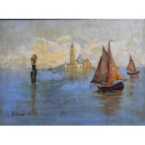 R. Albanese, Dipinto olio su tavola raffigurante isola di San Giorgio