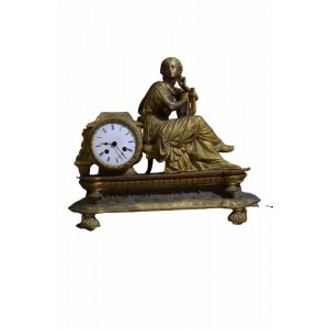 Grazioso orologio in Bronzo e metallo dorato della seconda metà del 1800, di gusto neoclassico, con elegante figura raffigurante allegoria della musica