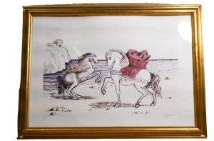 Giorgio de Chirico (VOLOS, 1888 - ROMA, 1978), Cavalli sulla spiaggia, 1974 Litografia acolori