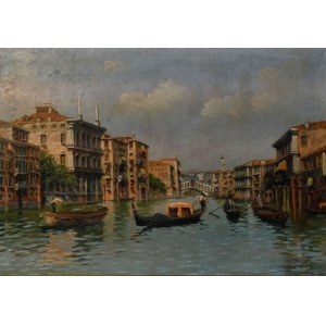 Grande dipinto olio su tela inizio 900 raffigurante canal grande