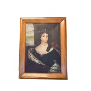 Dipinto olio su tela raffigurante di una nobildonna sullo sfondo Versaille, epoca 1870 circa