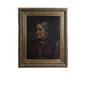 Oil painting on canvas depicting a half-length female figure