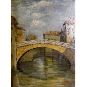 Dipinto olio su tavola raffigurante canale Venezia , datato e firmato 1934