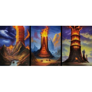 Lukasz Prządka, Three Burning Towers - triptych, 2023
