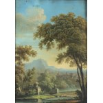 Andrea Locatelli, a) Landscape with castle and watercourse; b) Landscape with watercourse and fountain. Pair of temperas