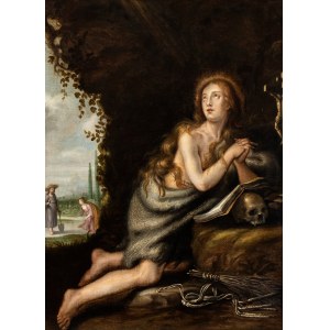 Artista fiammingo attivo in Italia, fine XVI - inizio XVII secolo, Mary Magdalene penitent in the desert and Noli me tangere in the background