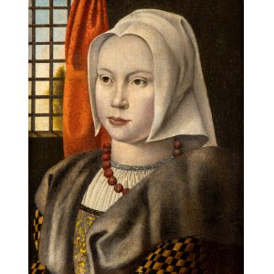 Artista olandese, XVII secolo, Portrait of a young Dutch gentlewoman wearing cap and coral necklace