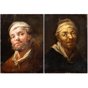 Artista olandese, XVII secolo, a) Portait of a bearded man; b) Portait of a man with a cap. Pair of grotesque portraits