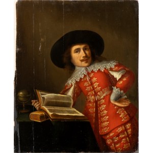 Artista olandese, XVII secolo, Portrait of gentleman with book and in red jacket