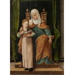 Artista toscano, fine XVI - inizio XVII secolo, The education of the Virgin with St. Anne enthroned before St. Margaret of Antioch, St. Magdalene and the donor in cassocks
