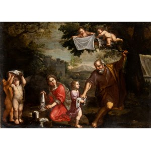 Francesco Albani, Holy Family and angels washing clothes at the river
