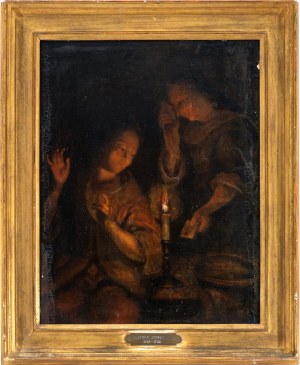 Godfried Schalcken, Candlelight interior with two female figures
