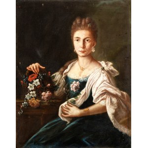 Artista napoletano, XVIII secolo, Portrait of a lady with a bouquet of flowers and jewellery
