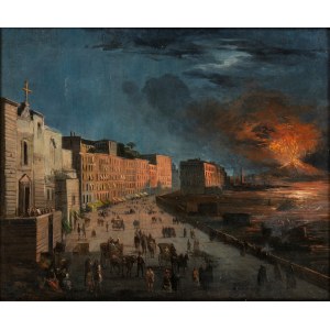 Artista attivo a Napoli, XIX secolo, The eruption of Vesuvius, view from Naples seafront