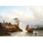 Salomon Leonardus Verveer, Landscape with castle, waterway and boats