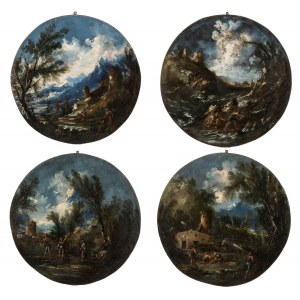 Antonio Francesco Peruzzini, Series of four roundels depicting river landscapes with figures and buildings