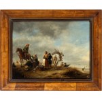 Philips Wouwerman, Coastal scene with fish vendors and two horsemen