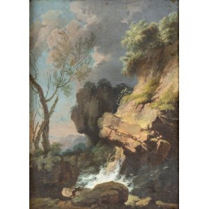 Alessio De Marchis, Rocky landscape with a waterfall and a figure