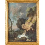 Alessio De Marchis, Rocky landscape with a waterfall and a figure