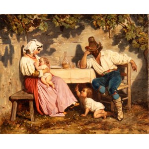 Artista nord-europeo attivo a Roma, XIX secolo, Peasant family at the table