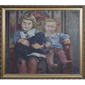 Stanislaw CIĘŻADLIK (1912-1996), Children with a dog, 1937