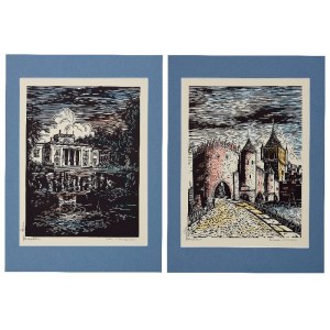 Stefan RASSALSKI (1910-1972), Set of two woodcuts: Barbican, Łazienki Palace, 1960