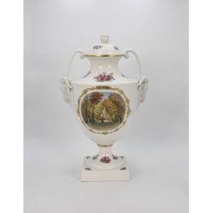 Royal Porcelain Manufactory (KPM), Amphora with lid, with miniature Autumn Park.