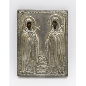 Ikona -Święte Eufrozyna i Elżbieta, w srebrnym okładzie