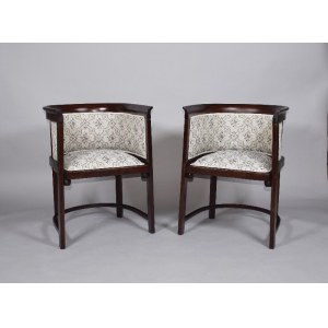 A pair of bentwood armchairs in the geometric Art Nouveau style