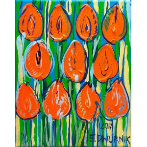 Edward Dwurnik (1943 - 2018), Orangefarbene Tulpen, 2017