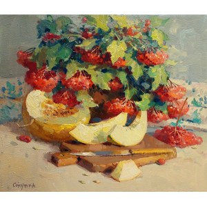 Serhiy Stupka (né en 1976), Nature morte au melon, 2023