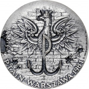 medal POWSTANIE WARSZAWSKIE, medal wznowiony w 1983 roku, srebro Ag, masa rzeczywista: 160 g, ekstremalnie niski nakład 5 sztuk, z opaską AK na rękawie