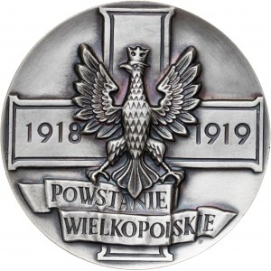 medal POWSTANIE WIELKOPOLSKIE, medal wznowiony w 1983 roku (pierwotne bicie z 1982 roku nie zawierało wersji srebrnej), srebro Ag, masa rzeczywista: 187 g, ekstremalnie niski nakład: tylko 5 sztuk