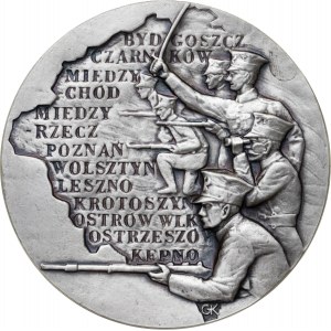 medal POWSTANIE WIELKOPOLSKIE, medal wznowiony w 1983 roku (pierwotne bicie z 1982 roku nie zawierało wersji srebrnej), srebro Ag, masa rzeczywista: 187 g, ekstremalnie niski nakład: tylko 5 sztuk