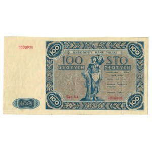 100 zł, 1948, bardzo rzadki banknot, brak nadruku, Ser. AA 0000000