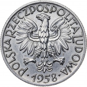 5 złotych 1958, aluminium, cyfry w dacie wąskie, rzadki rocznik