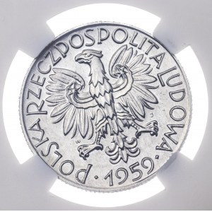 5 złotych 1959, aluminium, SŁONECZKO plus SKRĘTKA, 2ga najwyższa nota gradingowa na świecie firmy NGC