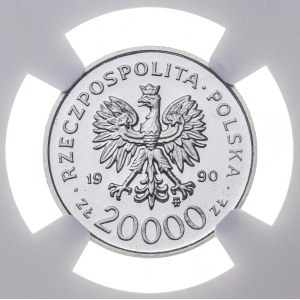 20 000 zł 1990, SOLIDARNOŚĆ 1980-1990, PRÓBA NIKIEL, tylko 1 moneta oceniona wyżej przez NGC