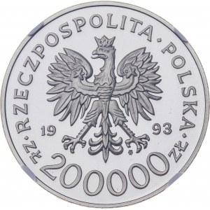 200 000 zł 1993, 750 ROCZNICA NADANIA PRAW MIEJSKICH SZCZECINOWI, PRÓBA NIKIEL, MAX NGC (jedna z dwóch), PF 70 ULTRA CAMEO