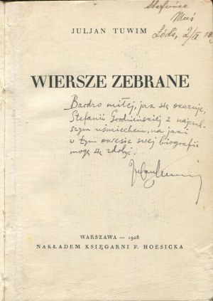 TUWIM Julian - Wiersze zebrane [wydanie pierwsze 1928] [AUTOGRAF I DEDYKACJA DLA STEFANII GRODZIEŃSKIEJ]