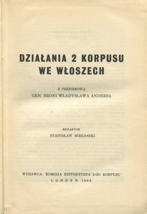 BIEGAŃSKI Stanisław [Hrsg.] - Operations of the 2nd Corps in Italy [London 1963].