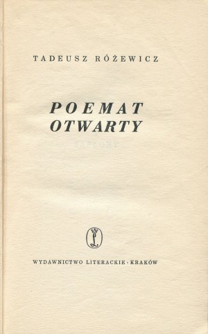 RÓŻEWICZ Tadeusz - Open Poem [first edition 1956] [cover by Jerzy Tchórzewski].