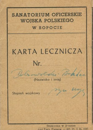 Polish Army Officers' Sanatorium in Sopot. Treatment card [1940s].